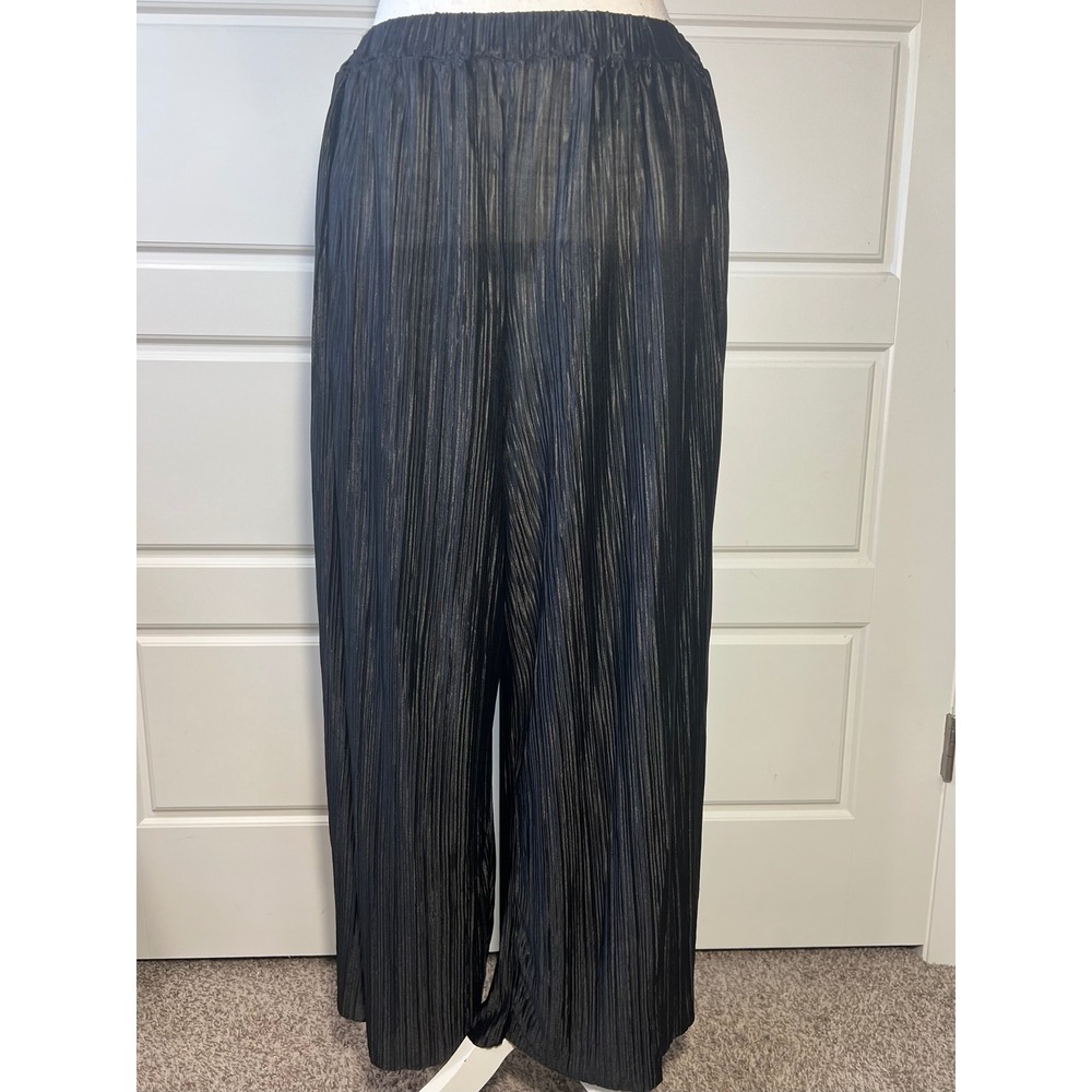 H&M Black Pleated Wide Leg Palazzo Pants Size S Elastic Waist